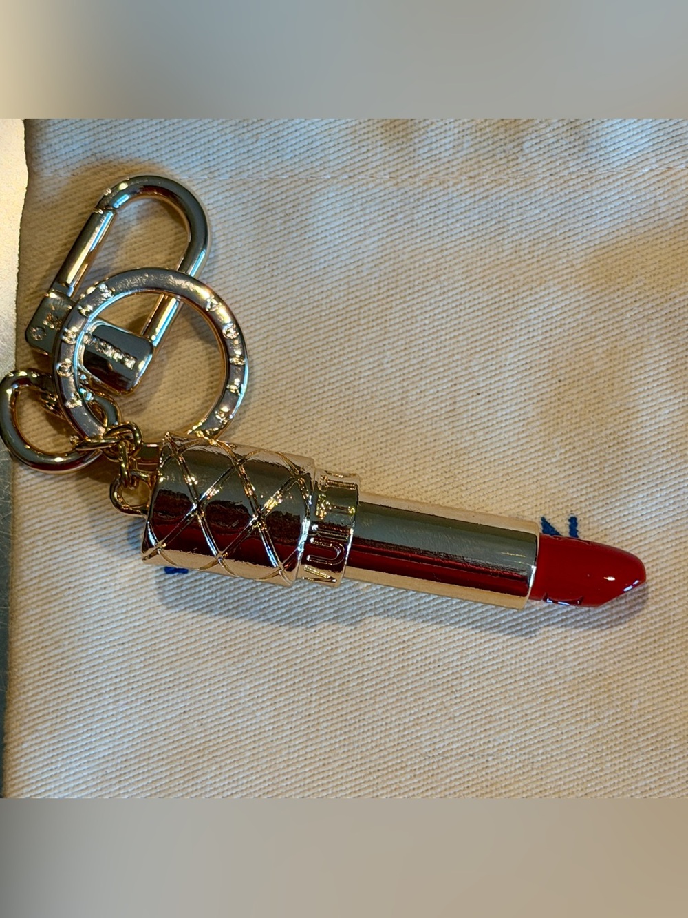 Red Lipstick Bag Charm Keychain with Gold Hardware